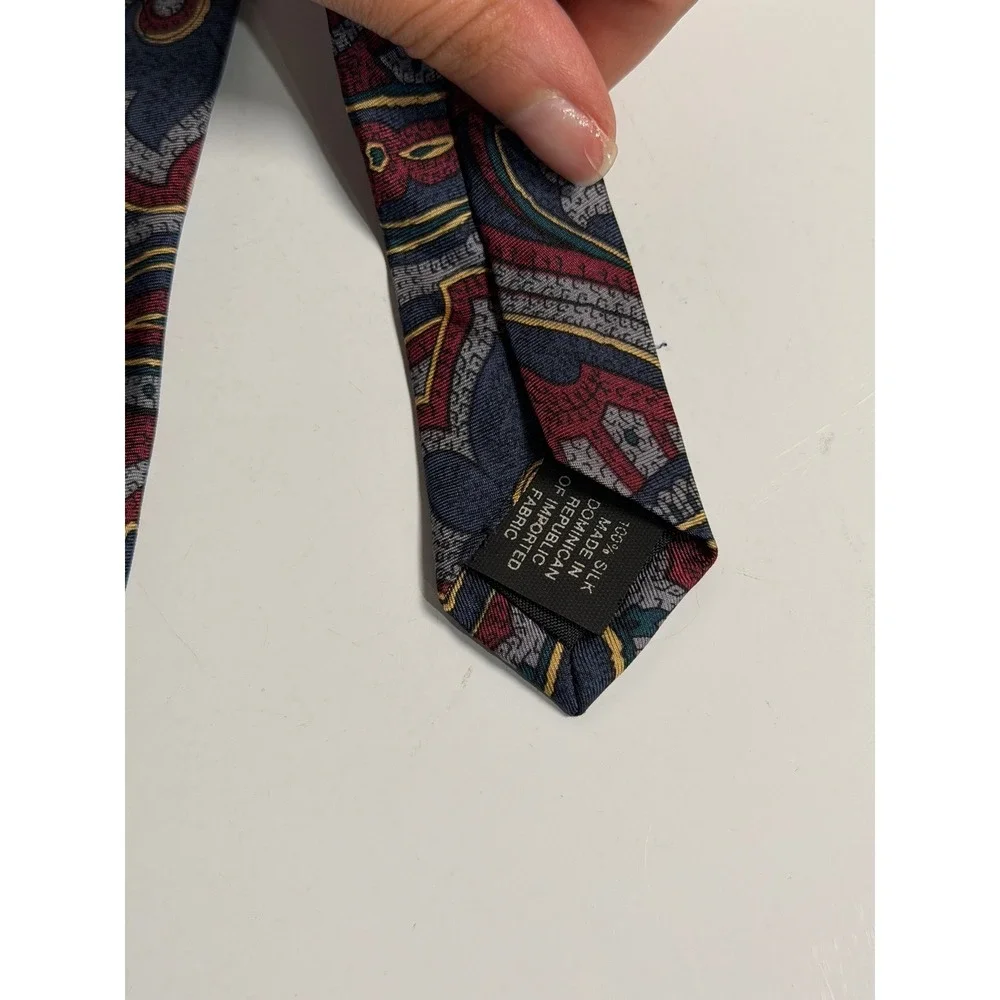 VTG Silk Accents Necktie Blue Red Paisley Print Classic Retro Formal Mens